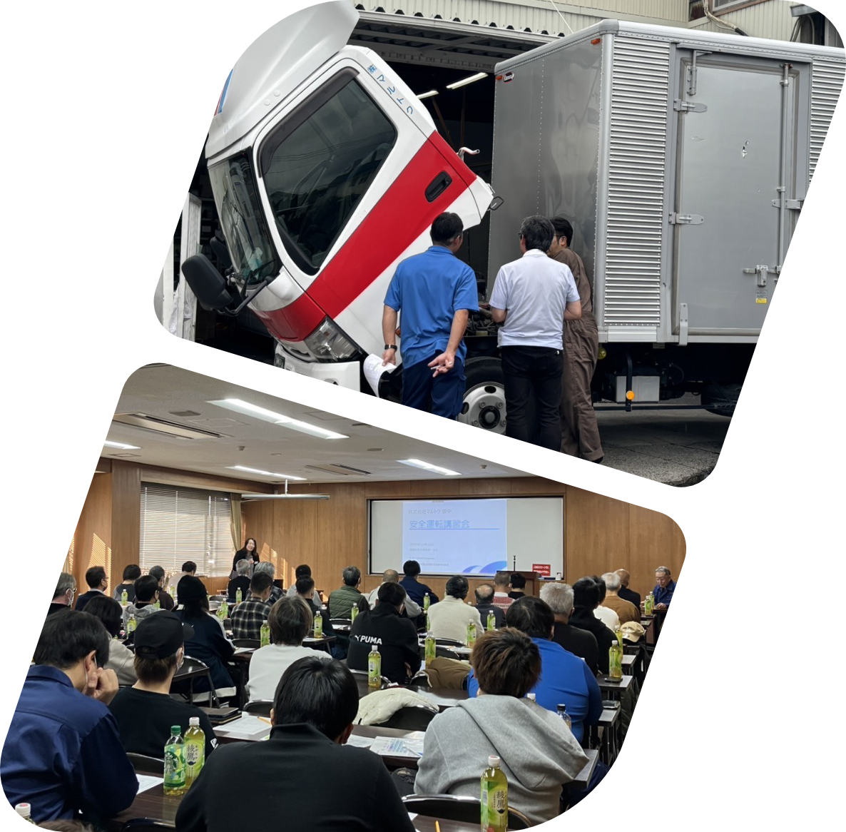 スタッフがトラックから荷物を運び出している様子